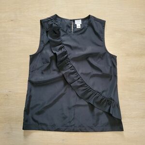 J Crew Black Ruffle Front Elegant Avant Garde Sleeveless Work Top Blouse Size 4